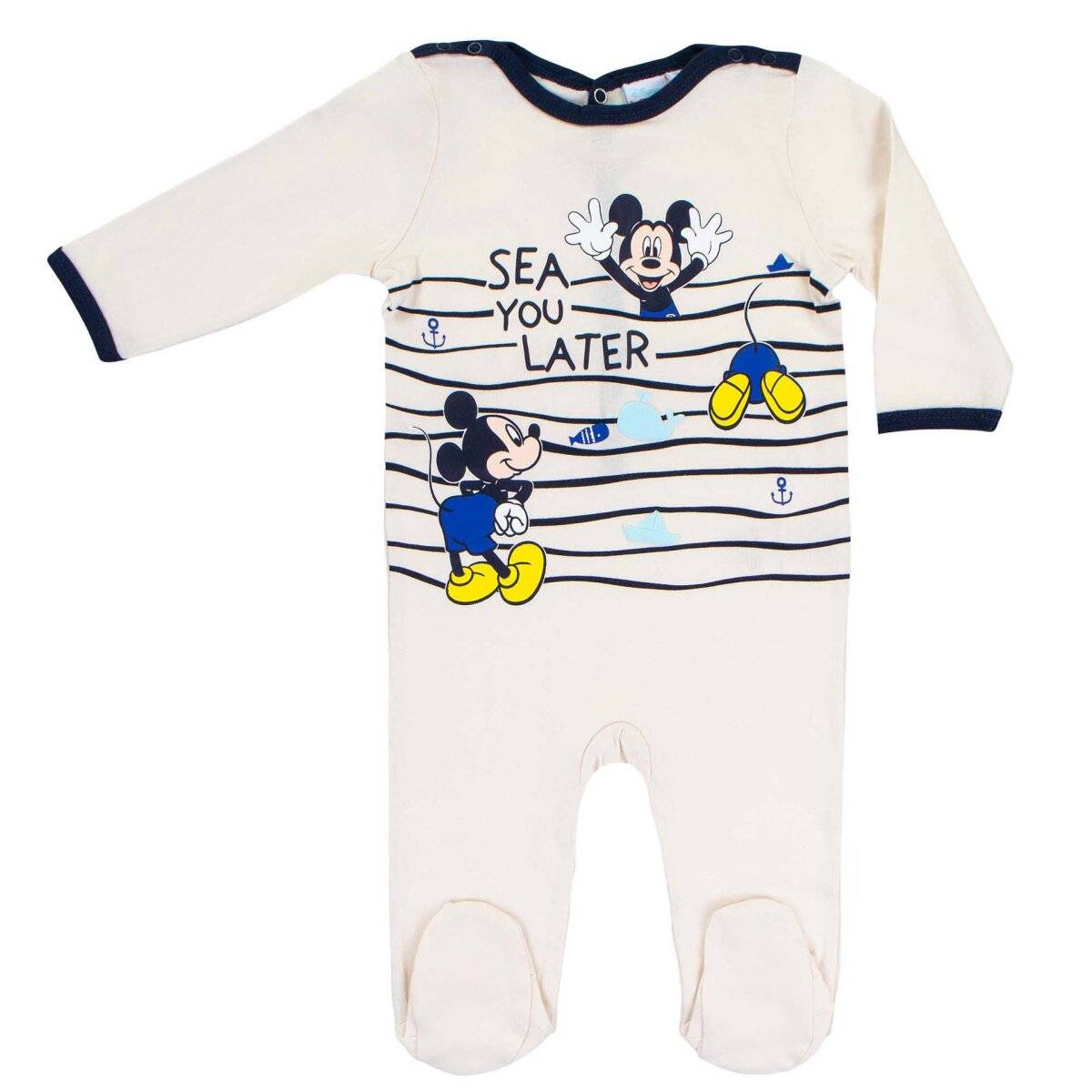 Disney Mickey Maus Baby-Strampler Baby-Outfit kuscheliger Einteiler für Babys Cremeweiß 12 Monate