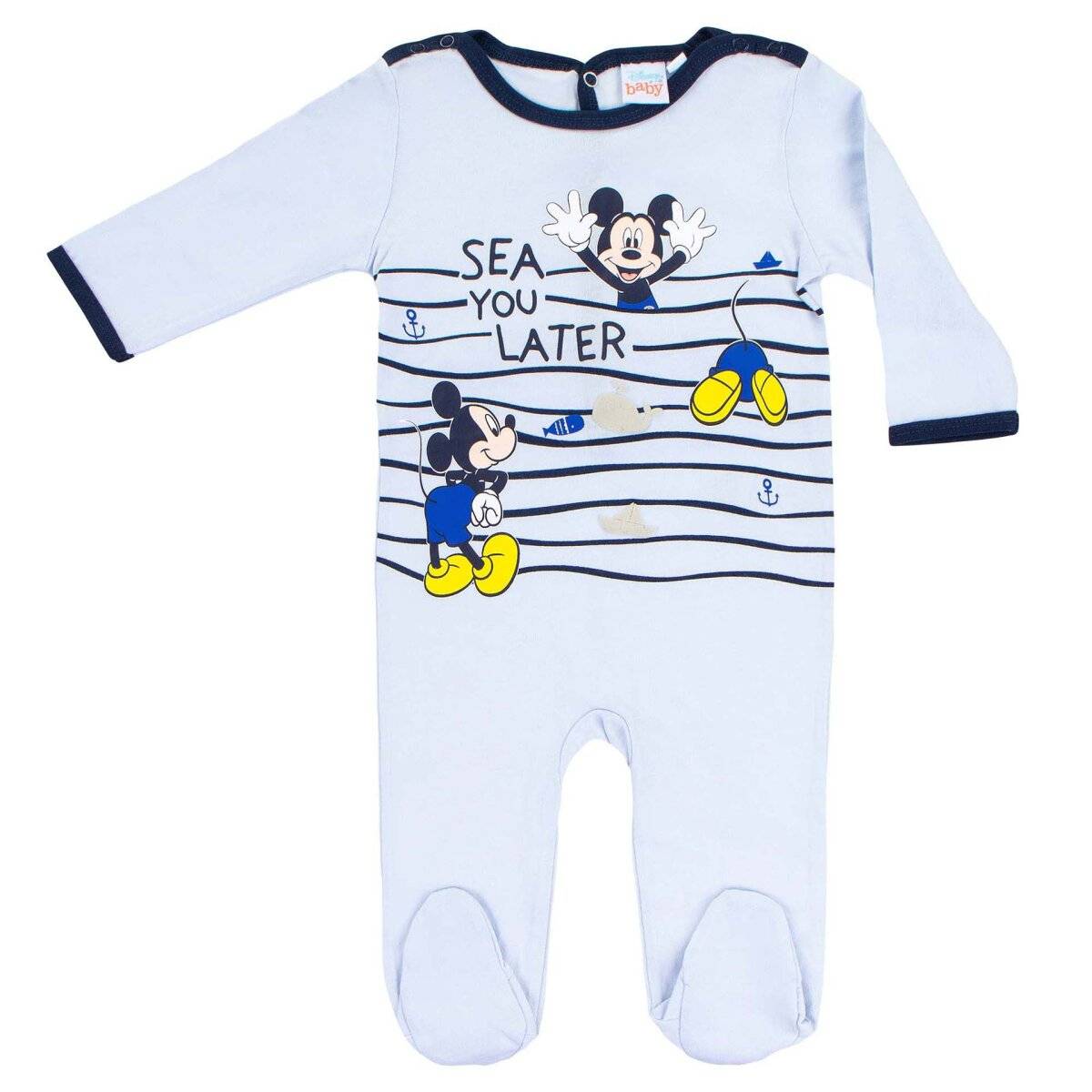 Disney Mickey Maus Baby-Strampler Baby-Outfit kuscheliger Einteiler für Babys Hellblau 18 Monate