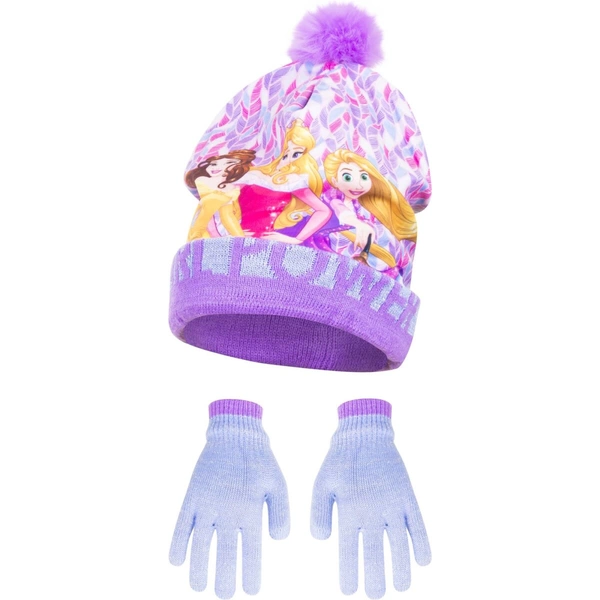 Disney Prinzessin Mütze mit Pompon und passenden Handschuhen für Kinder Lila 52 Disney Prinzessin Mütze mit Pompon und passenden Handschuhen für Kinder Lila 52