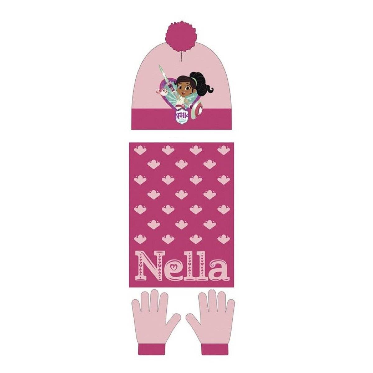 Nella Baby Winterset Mütze mit Schal und Handschuhen 46/48 für Kinder Pinker Bommel