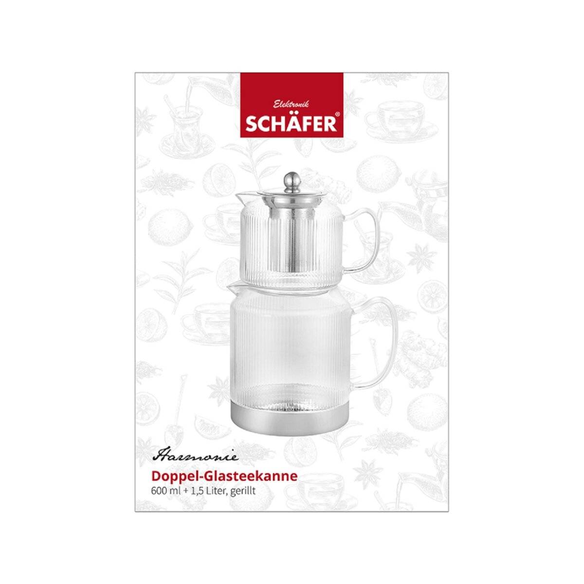 Schäfer Teekannen-Set aus Glas mit Edelstahlfuß für alle Herdarten 600 ml & 1,5 L spülmaschinengeeignet