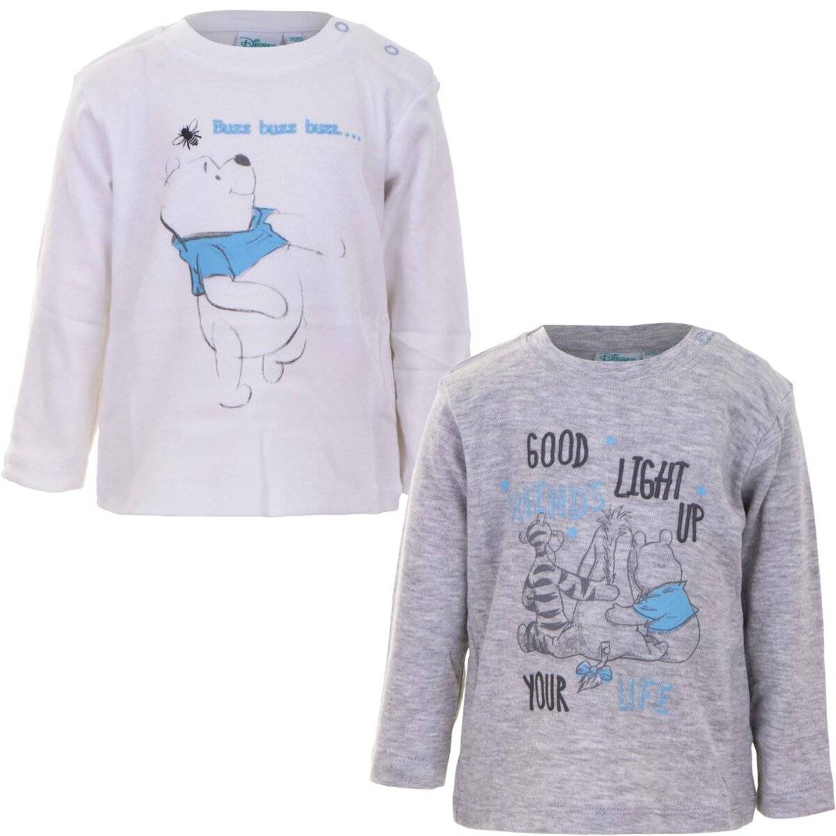 Winnie the Pooh Babyshirts Grau 2er-Pack Langarm hautfreundlich 100% Baumwolle 62/68