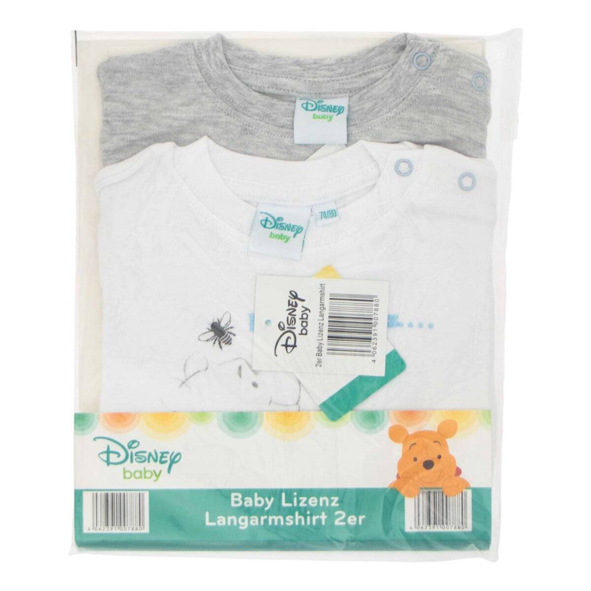 Winnie the Pooh Babyshirts Grau 2er-Pack Langarm hautfreundlich 100% Baumwolle 62/68