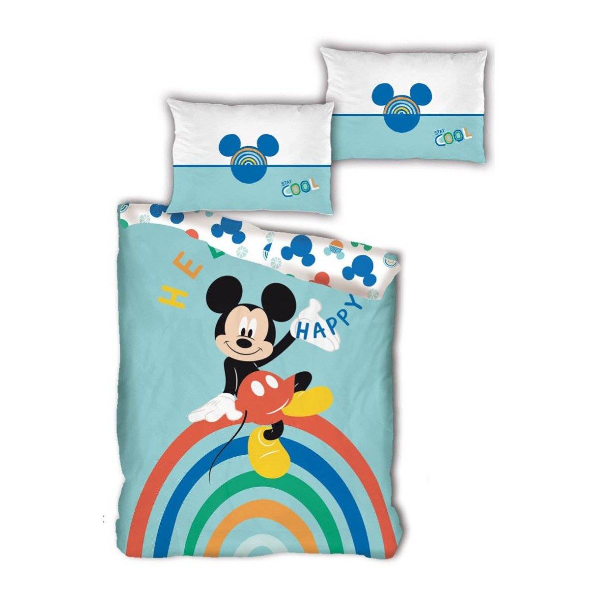 Disney Mickey Maus Regenbogen Bettwäsche Set (Bettbezug 140 x 200 cm und 1 Kissenbezug 63 x 63 cm)