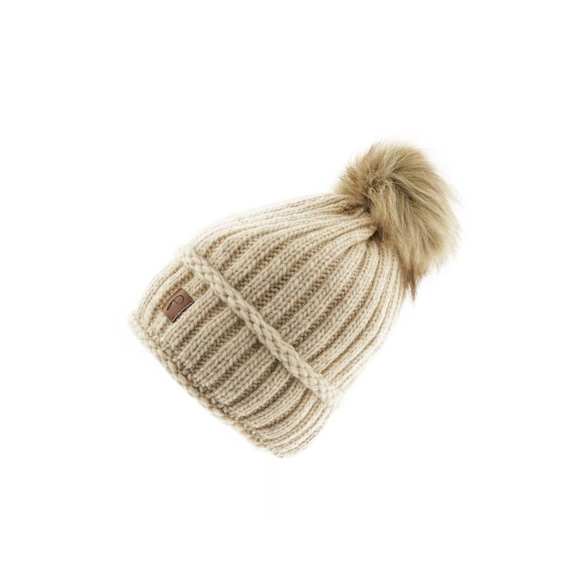 Faera Wintermütze warm gefüttert mit Kunstfell Bommel-Mütze Fleece-Futter Winter Strick-Mütze Beanie-Mütze