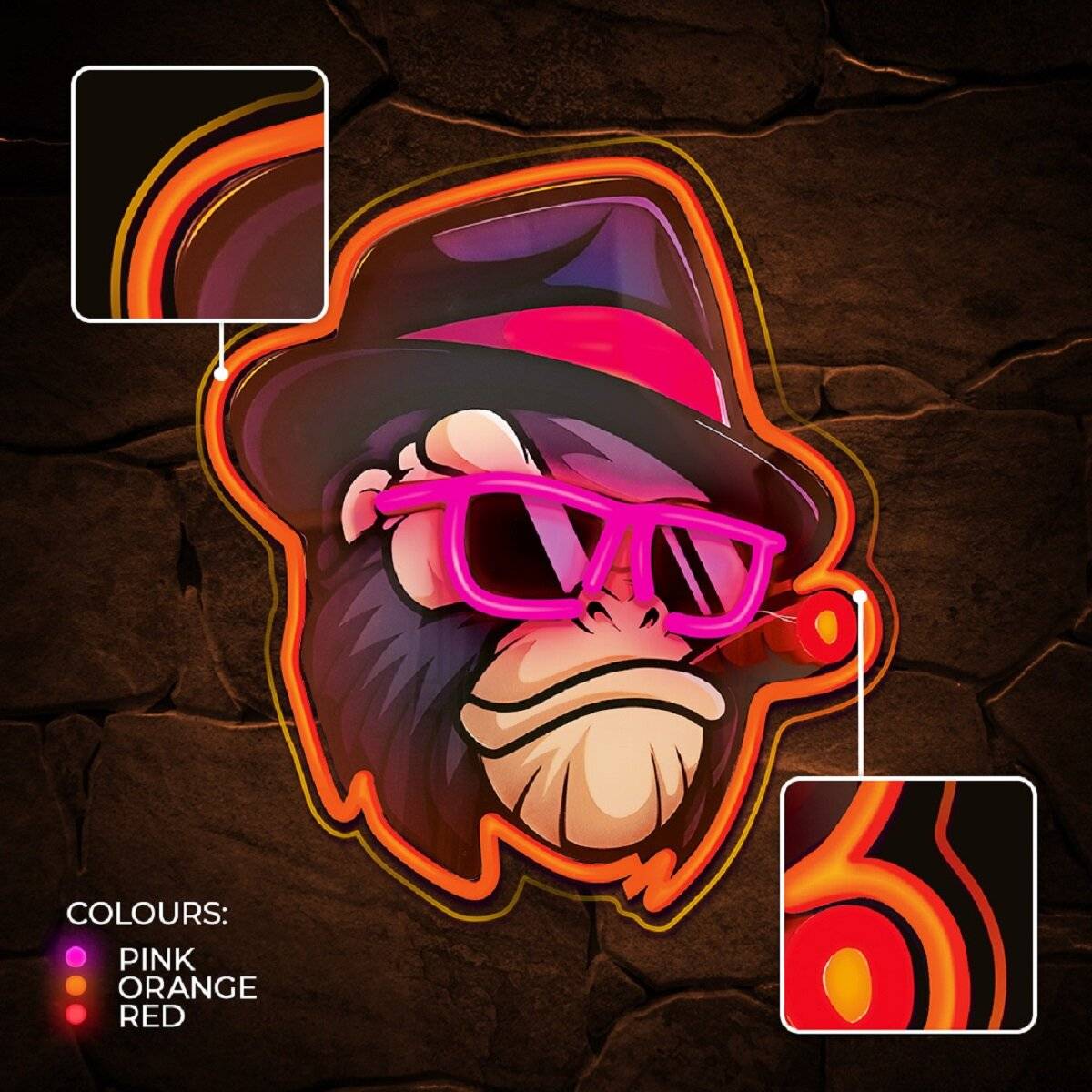 Forever Light LED Neon Art Wandkunst Wanddekoration Dekolicht Gangsta Monkey