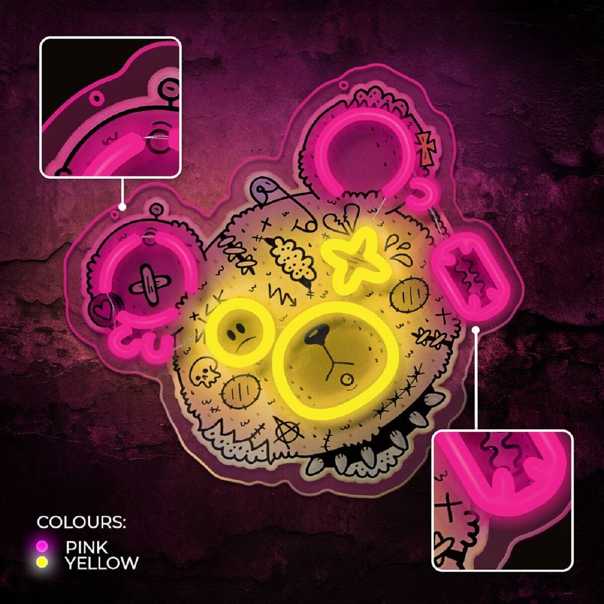 Forever Light LED Neon Art Wandkunst Wanddekoration Dekolicht Punk Teddy Bear