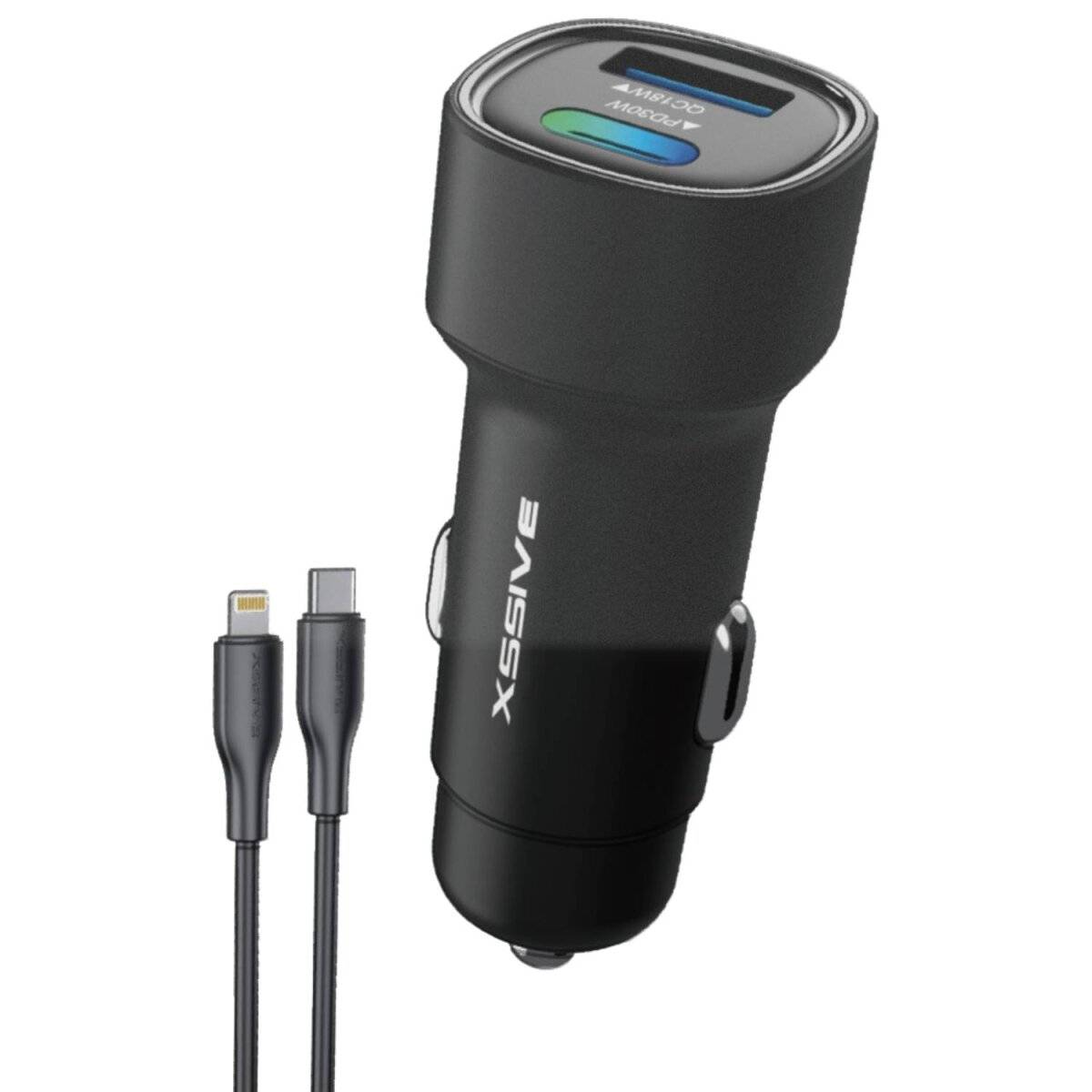 Schnelles Autoladegerät | Ultra-Schnellladung für unterwegs mit USB-C zu 8-Pin Kabel 1m