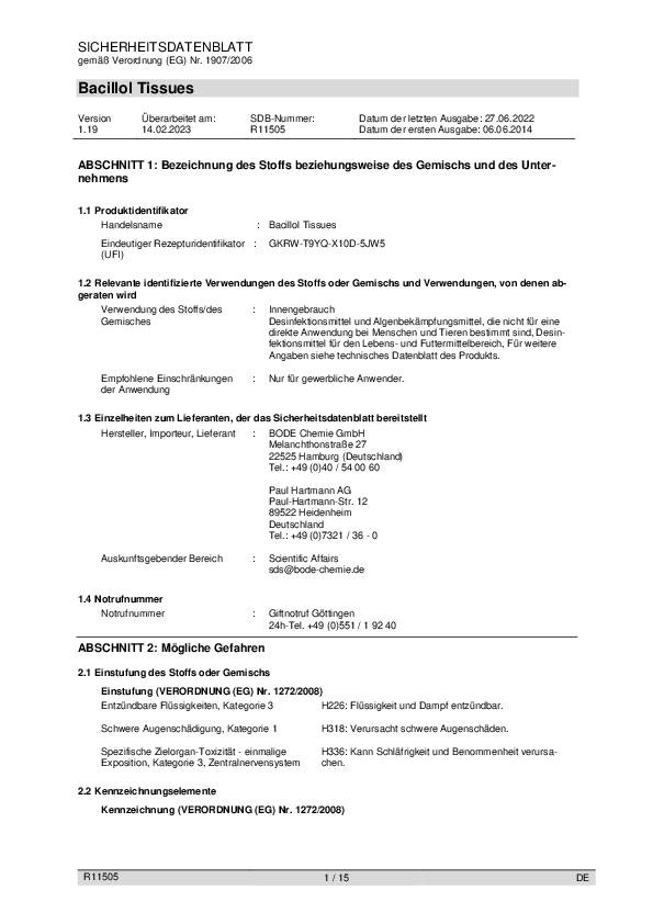 HARTMANN tissues (Desinfektionstücher) Bacillol®, gebrauchsfertig, 100 Tücher/Dose