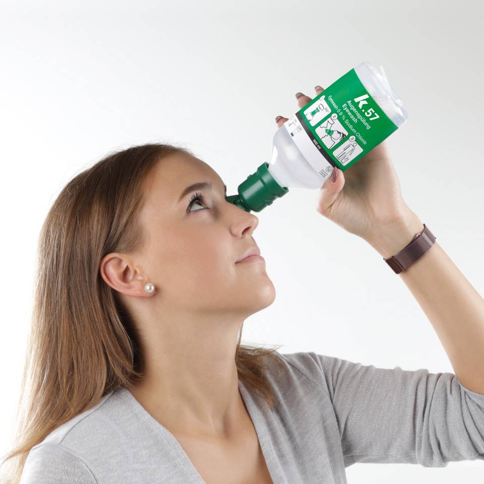K.57 Augenspülflasche, DIN EN 15154-4, Spülzeit 5 Minuten, 500ml/Flasche