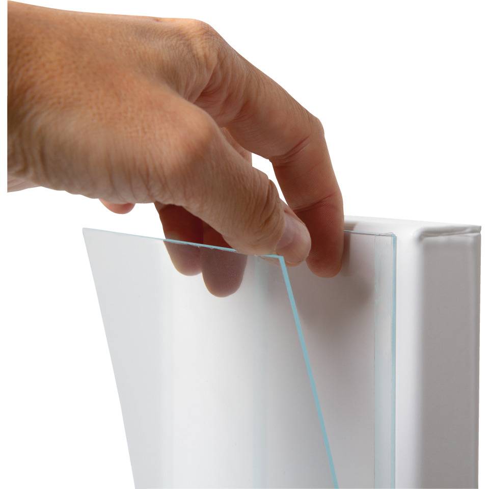 Handdesinfektionsständer Design, automatischer Spender, Auffangschale, Inforahmen