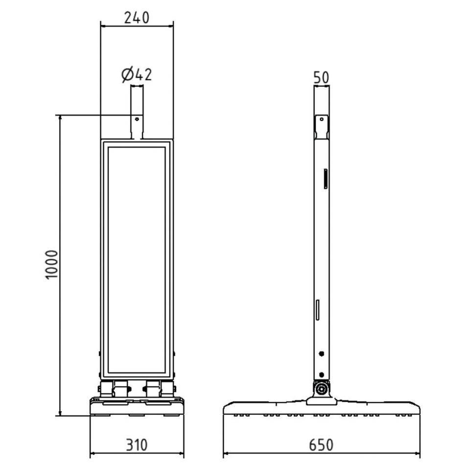 Schake Klappbake, doppelseitig rechts/-linksweisend, rot/weiß schraffiert, H 1000mm