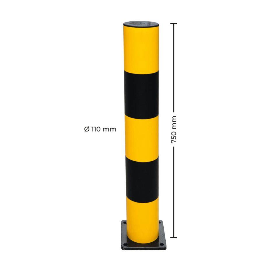 K.57 Schutzpfosten L, zum Aufdübeln, gelb mit 2 schwarzen Ringen, 750mm, Ø110mm