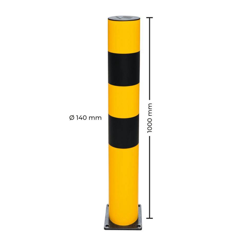 K.57 Schutzpfosten XL, zum Aufdübeln, gelb mit 2 schwarzen Ringen, 1000mm, Ø140mm