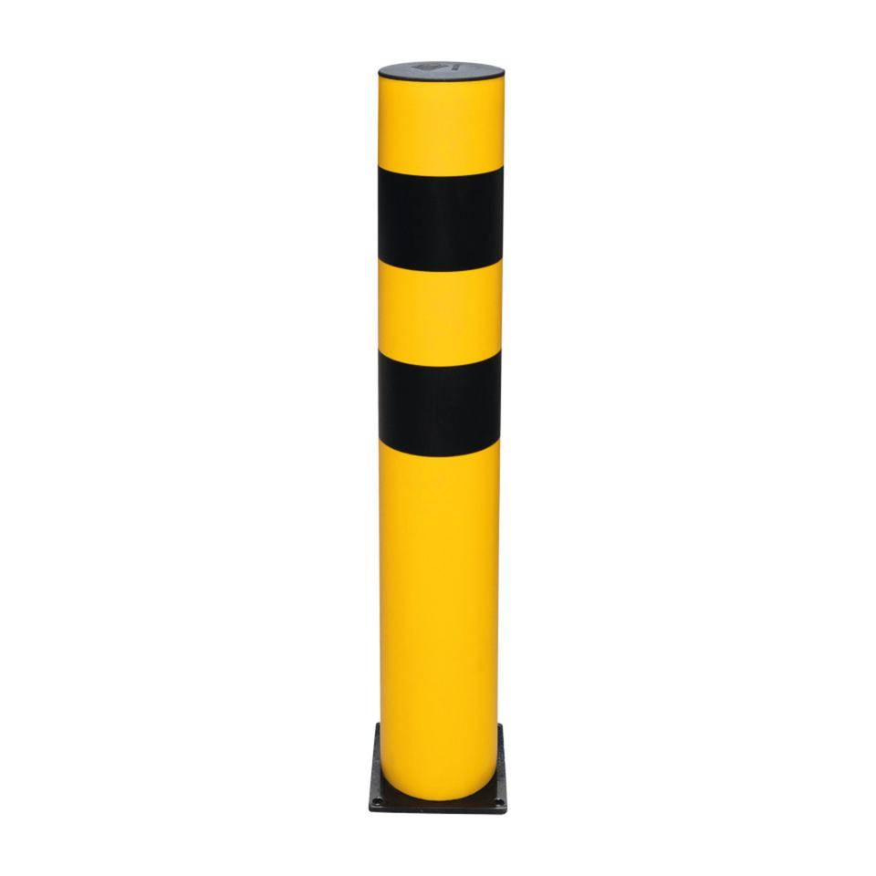 K.57 Schutzpfosten XXL, zum Aufdübeln, gelb mit 2 schwarzen Ringen, 1200mm, Ø200mm