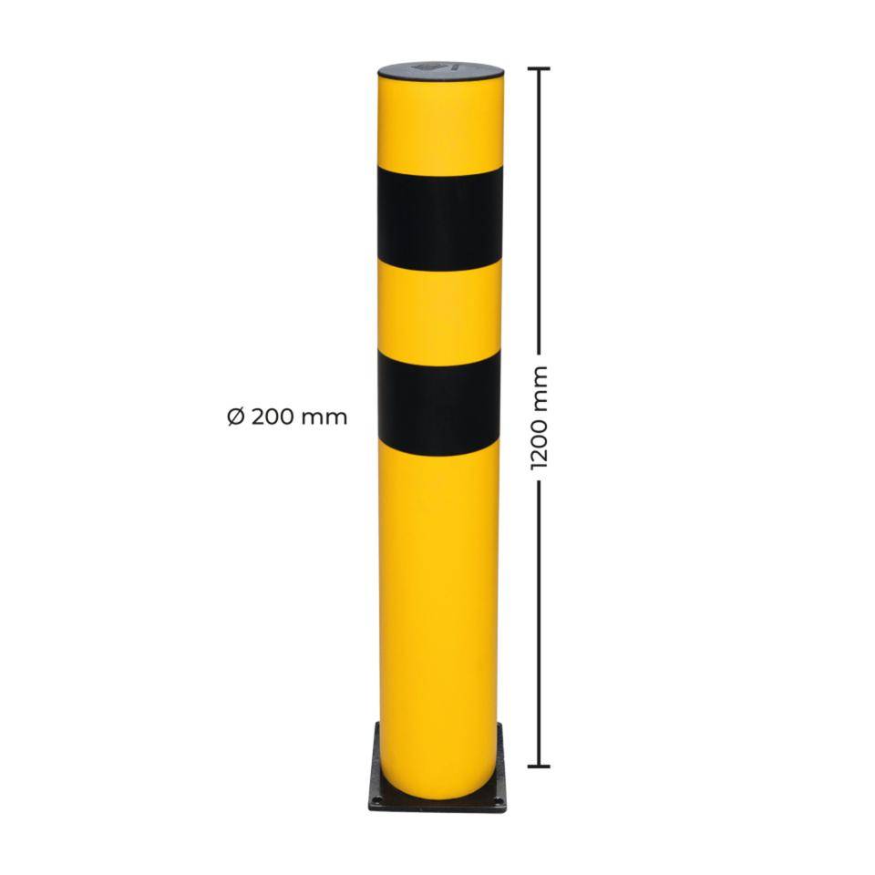 K.57 Schutzpfosten XXL, zum Aufdübeln, gelb mit 2 schwarzen Ringen, 1200mm, Ø200mm