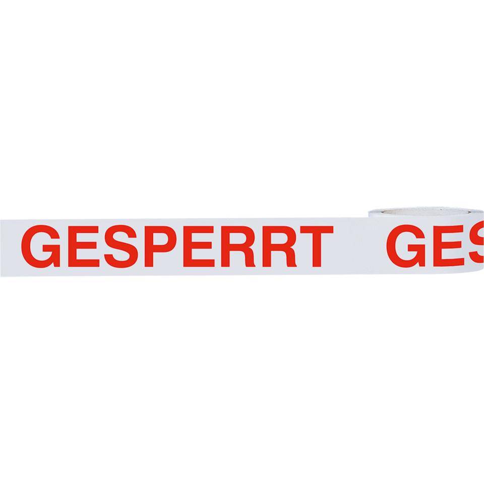 Klebeband GESPERRT, weiß/rot, Polypropylen, selbstklebend, 50mm,66m/Rolle
