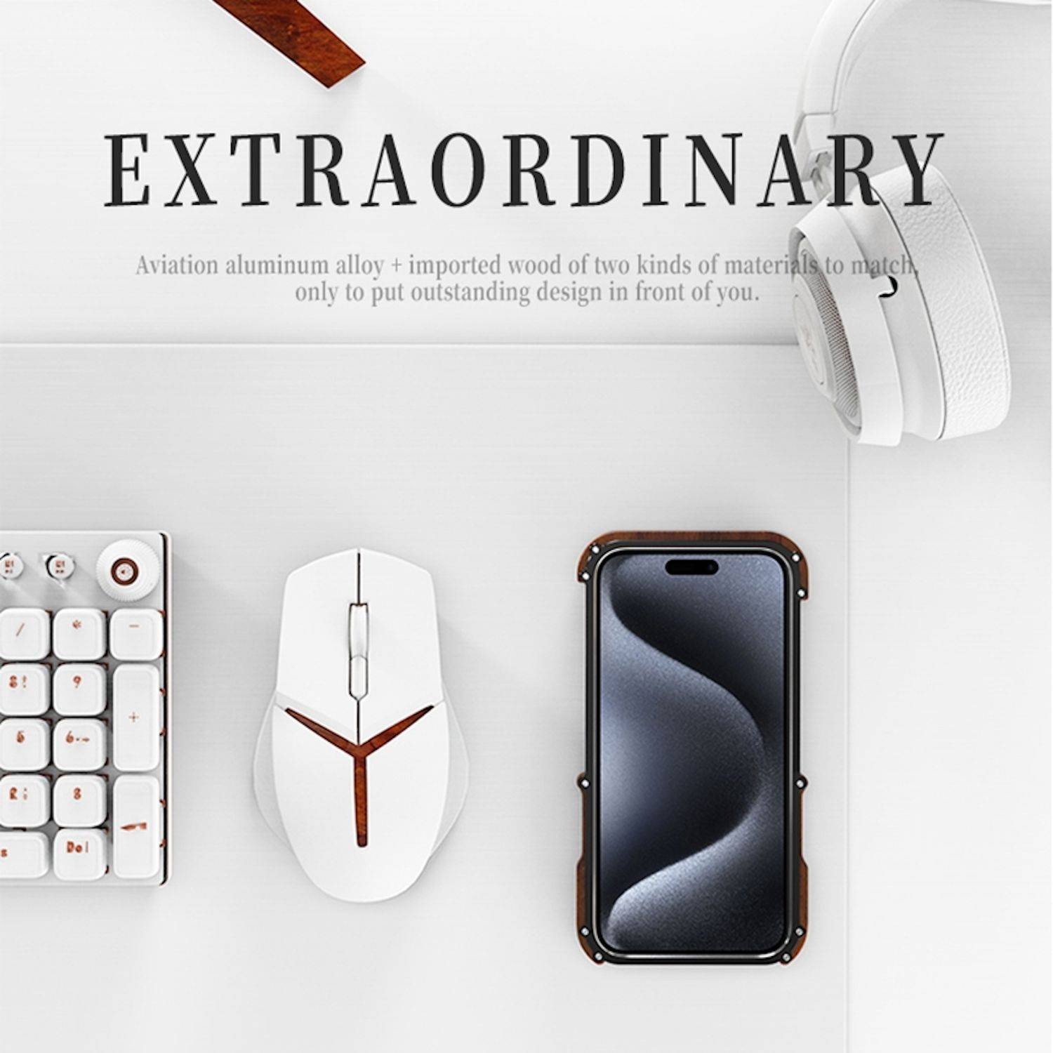 Für Apple iPhone 16 Plus R-JUST Ironwood Generation Metall Hybrid Holz Hülle