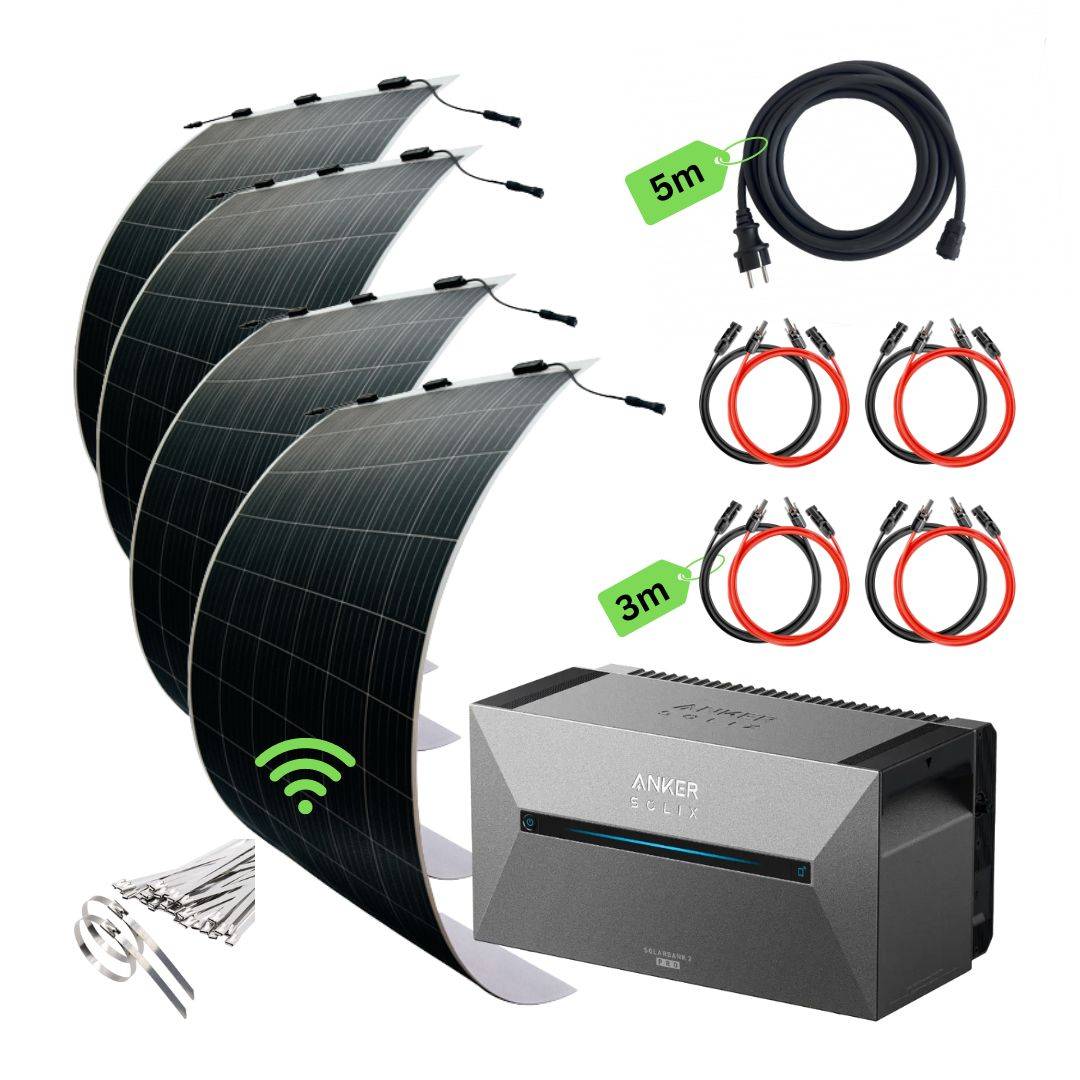 MYVOLTAICS Ultraleicht Balkonkraftwerk 1240W, 4 leichte Solarmodule (nur 5kg) mit Speicher Anker Solarbank 2 PRO, Steckerfertig - einstecken