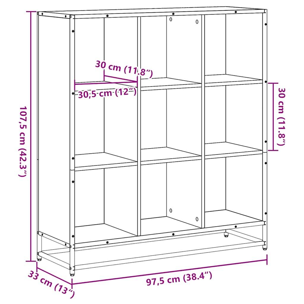 vidaXL Bücherregal Sonoma-Eiche 97,5x33x107,5 Holzwerkstoff und Metall