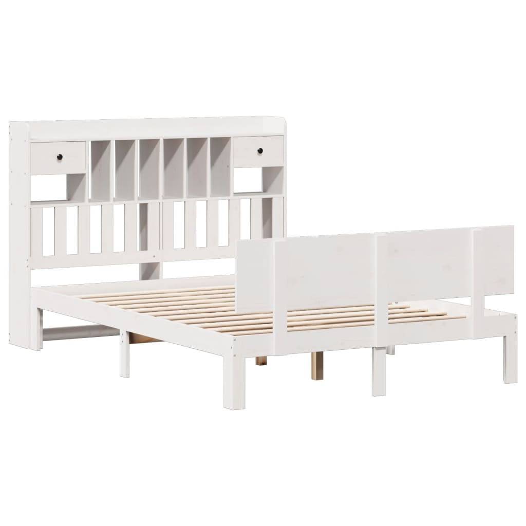 vidaXL Massivholzbett mit Regal ohne Matratze Weiß 140x190 cm Kiefer