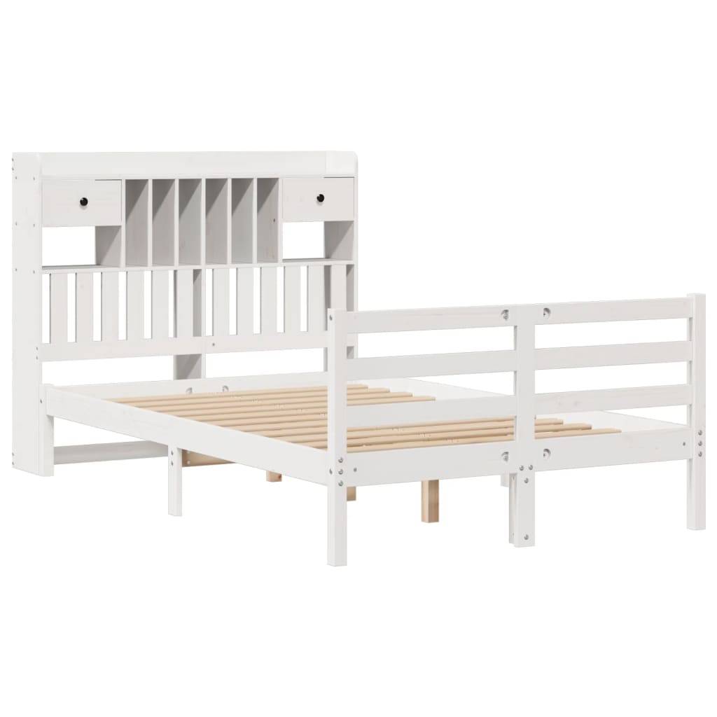 vidaXL Massivholzbett mit Regal ohne Matratze Weiß 135x190 cm Kiefer