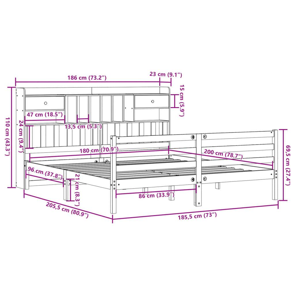 vidaXL Massivholzbett mit Regal ohne Matratze 180x200 cm Kiefernholz