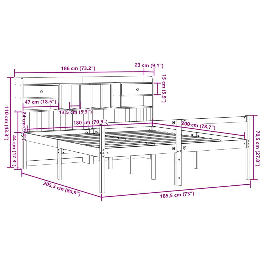 vidaXL Massivholzbett mit Regal ohne Matratze 180x200 cm Kiefernholz