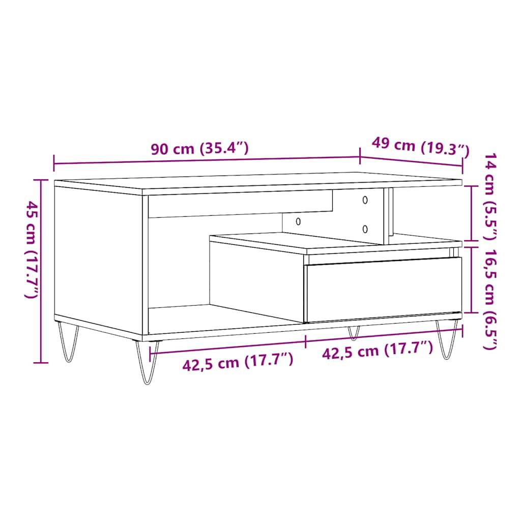 vidaXL Couchtisch Artisan-Eiche 90x49x45 cm Holzwerkstoff