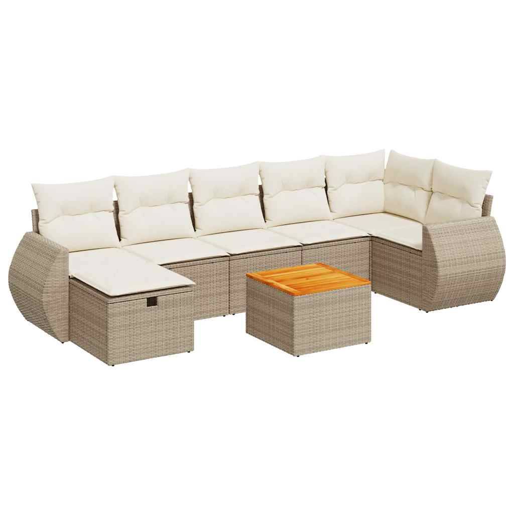 vidaXL 8-tlg. Garten-Sofagarnitur mit Kissen Beige Poly Rattan