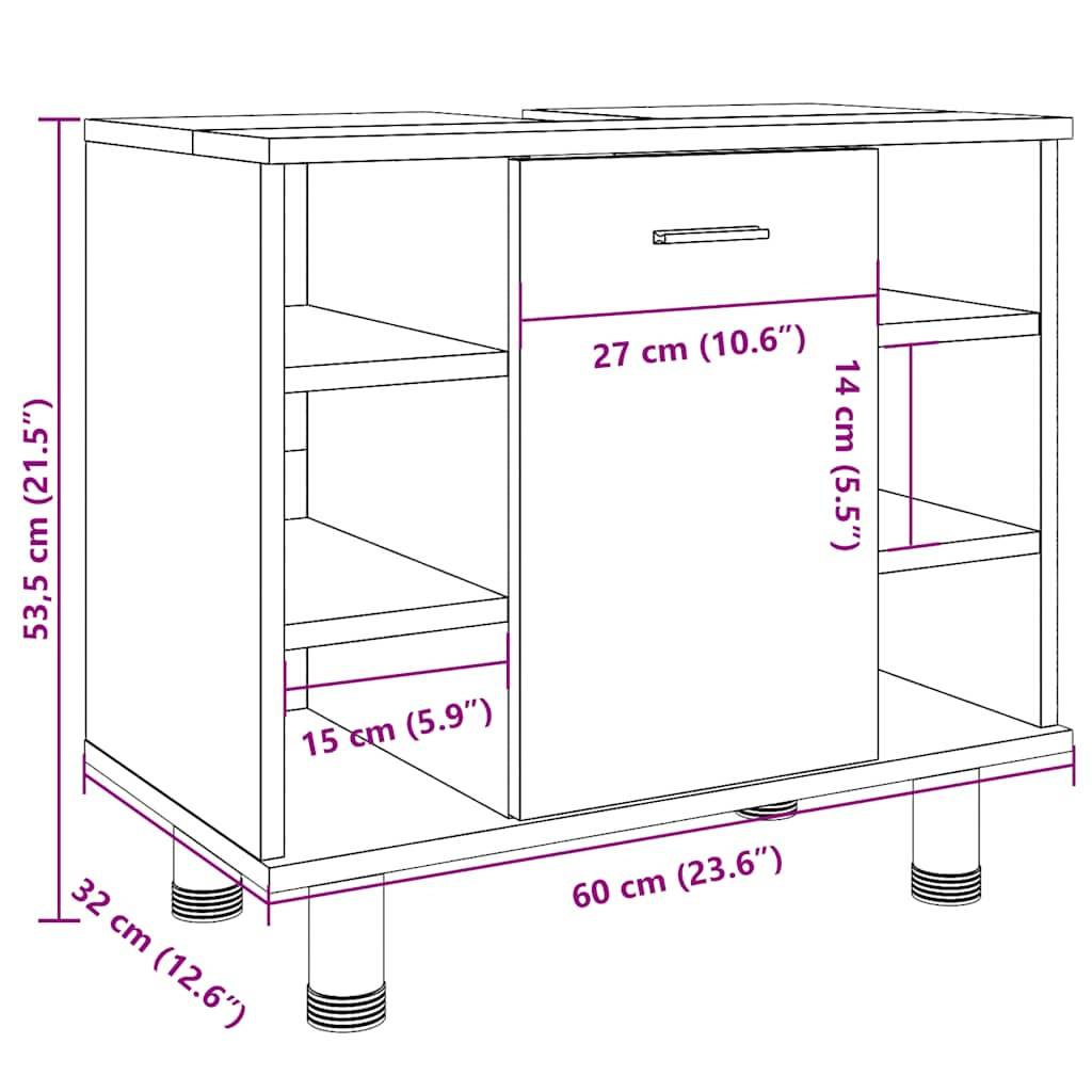 vidaXL Badschrank Altholz-Optik 60x32x53,5 cm Holzwerkstoff