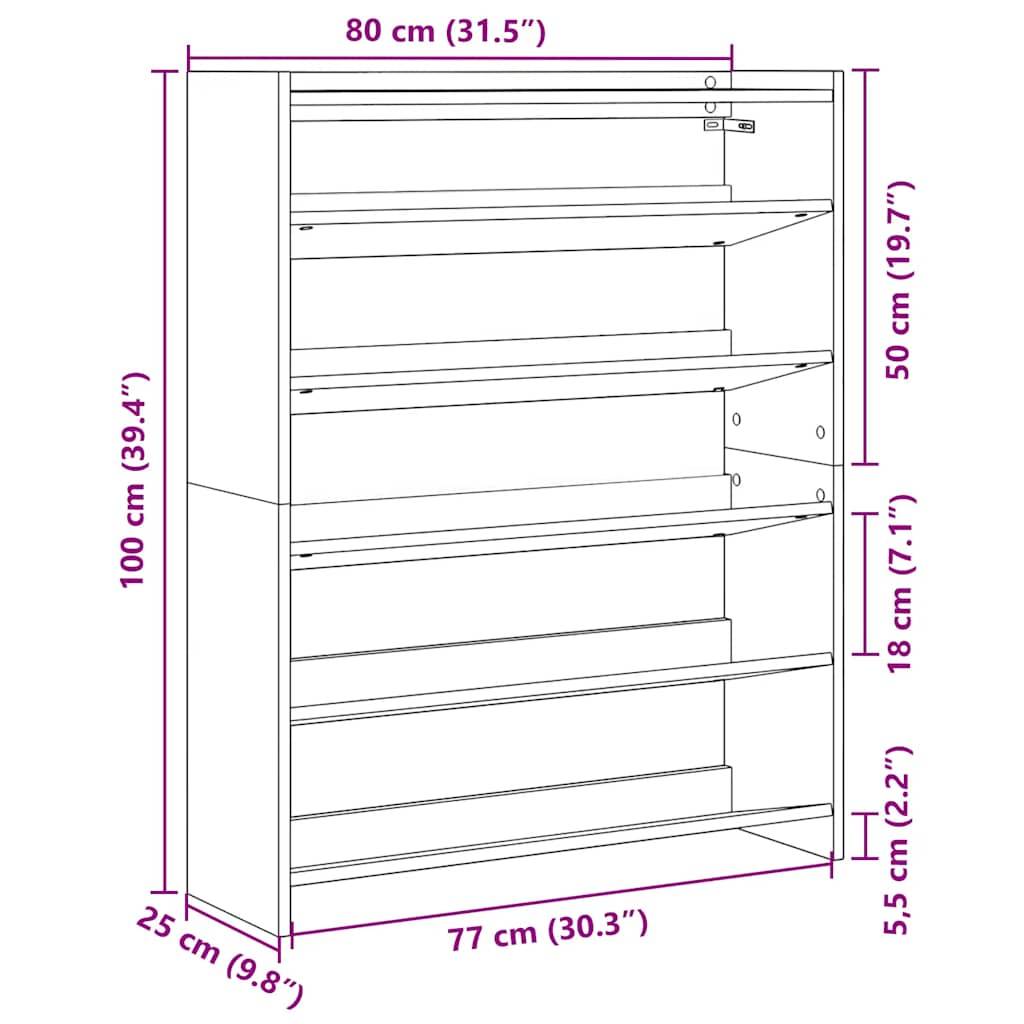 vidaXL Schuhregal Betongrau 80x25x100 cm Holzwerkstoff
