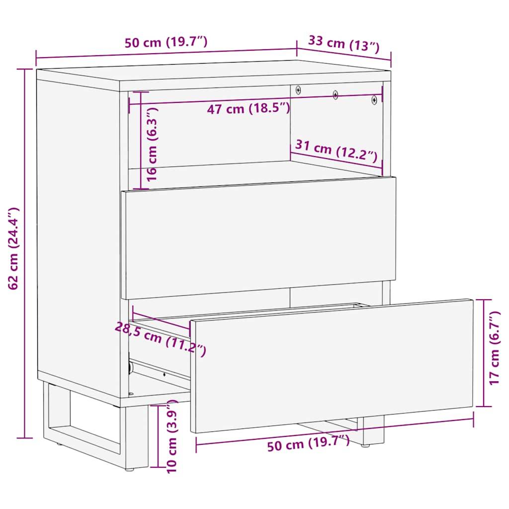 vidaXL Nachttisch Schwarz 50x33x62 cm Massivholz Mango