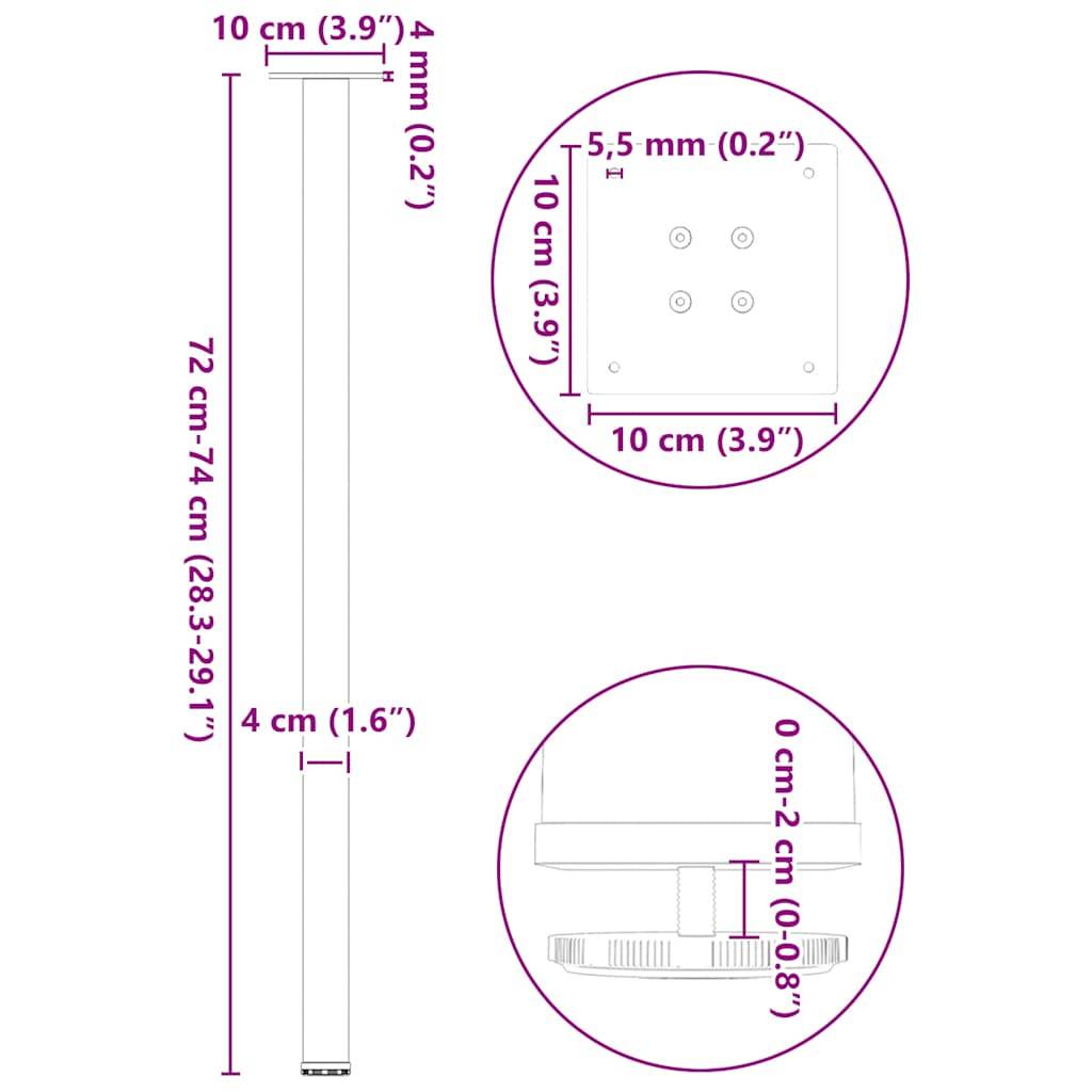 vidaXL Konsolentischbeine 4 Stk. Anthrazit 72-74 cm Stahl
