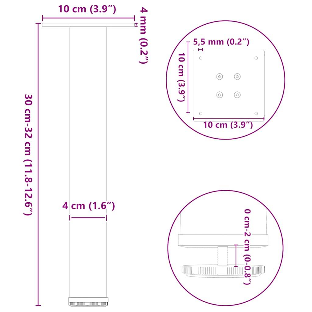 vidaXL Couchtischbeine 4 Stk. Weiß 30-32 cm Stahl
