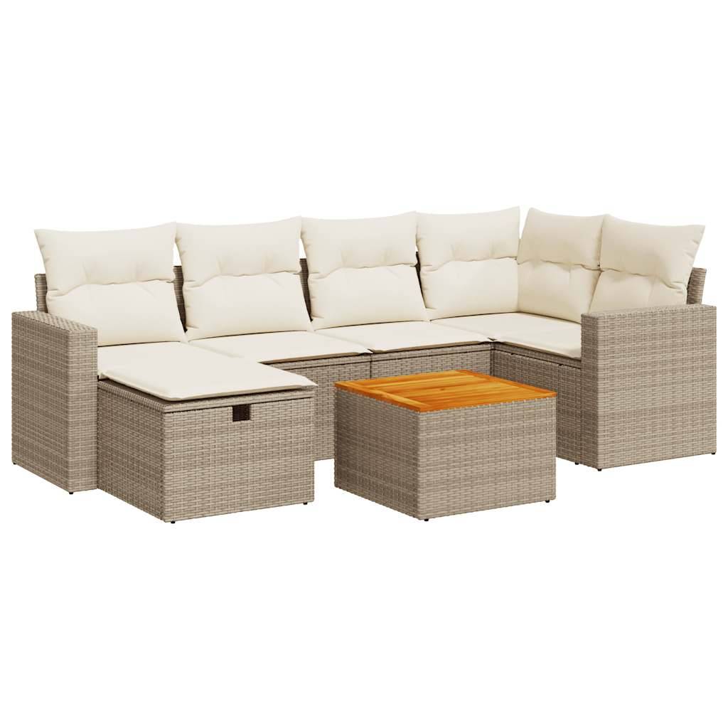 vidaXL 7-tlg. Garten-Sofagarnitur mit Kissen Beige Poly Rattan