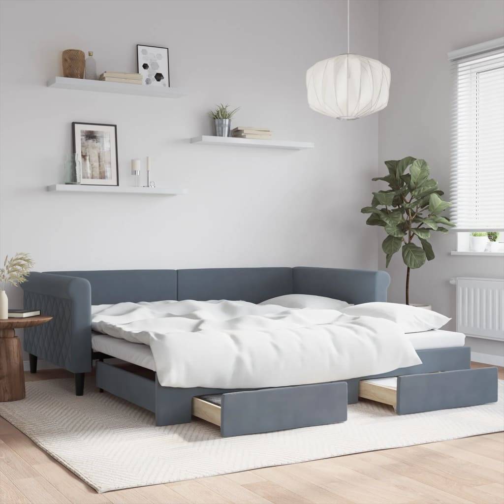 vidaXL Tagesbett Ausziehbar mit Schubladen Dunkelgrau 100x200 cm Samt