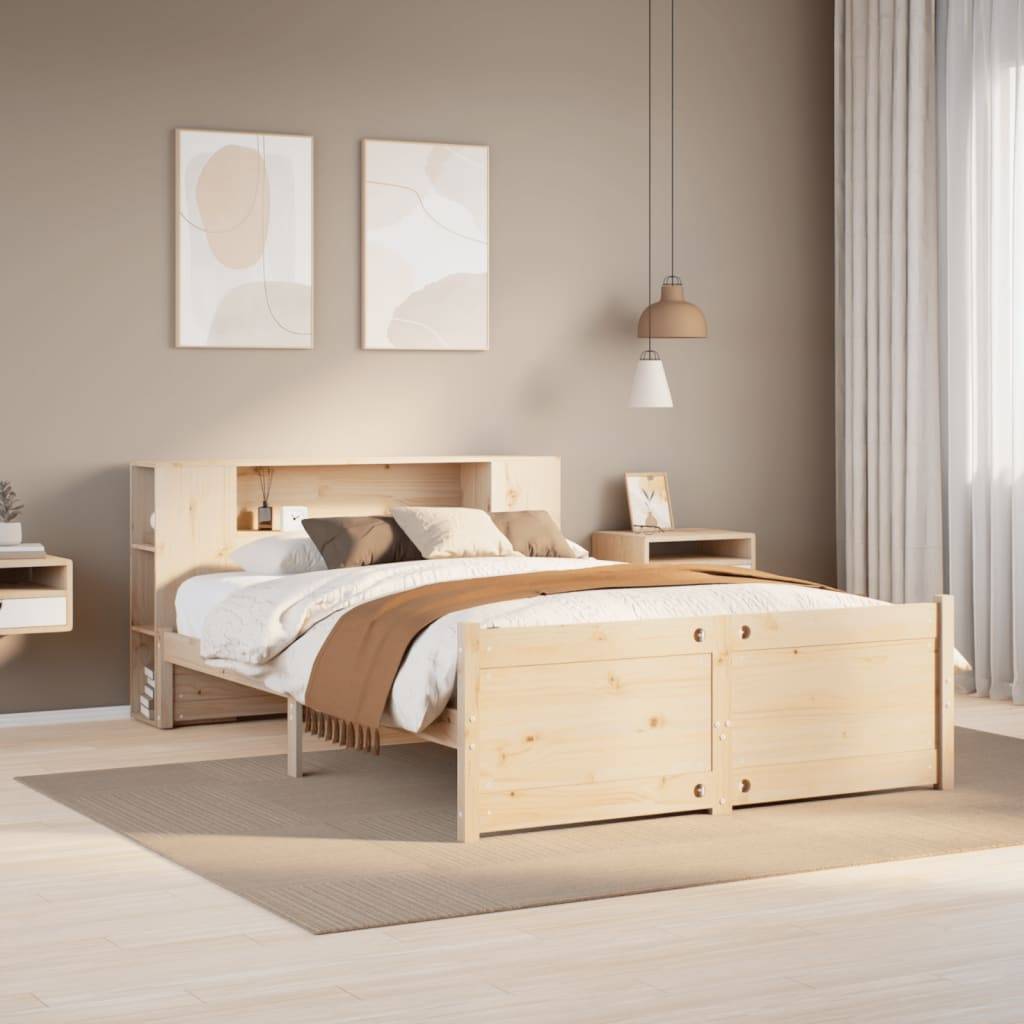 vidaXL Massivholzbett mit Regal ohne Matratze 135x190 cm Kiefer
