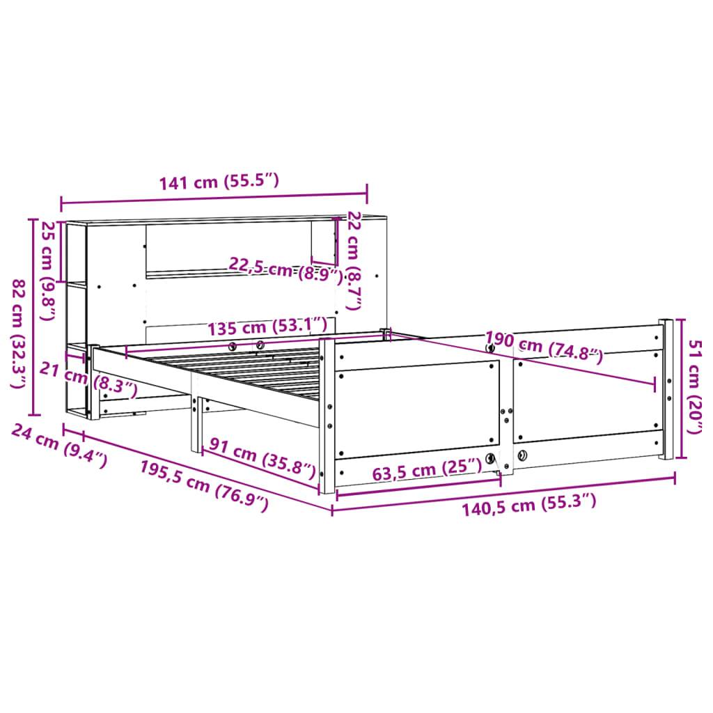 vidaXL Massivholzbett mit Regal ohne Matratze 135x190 cm Kiefer