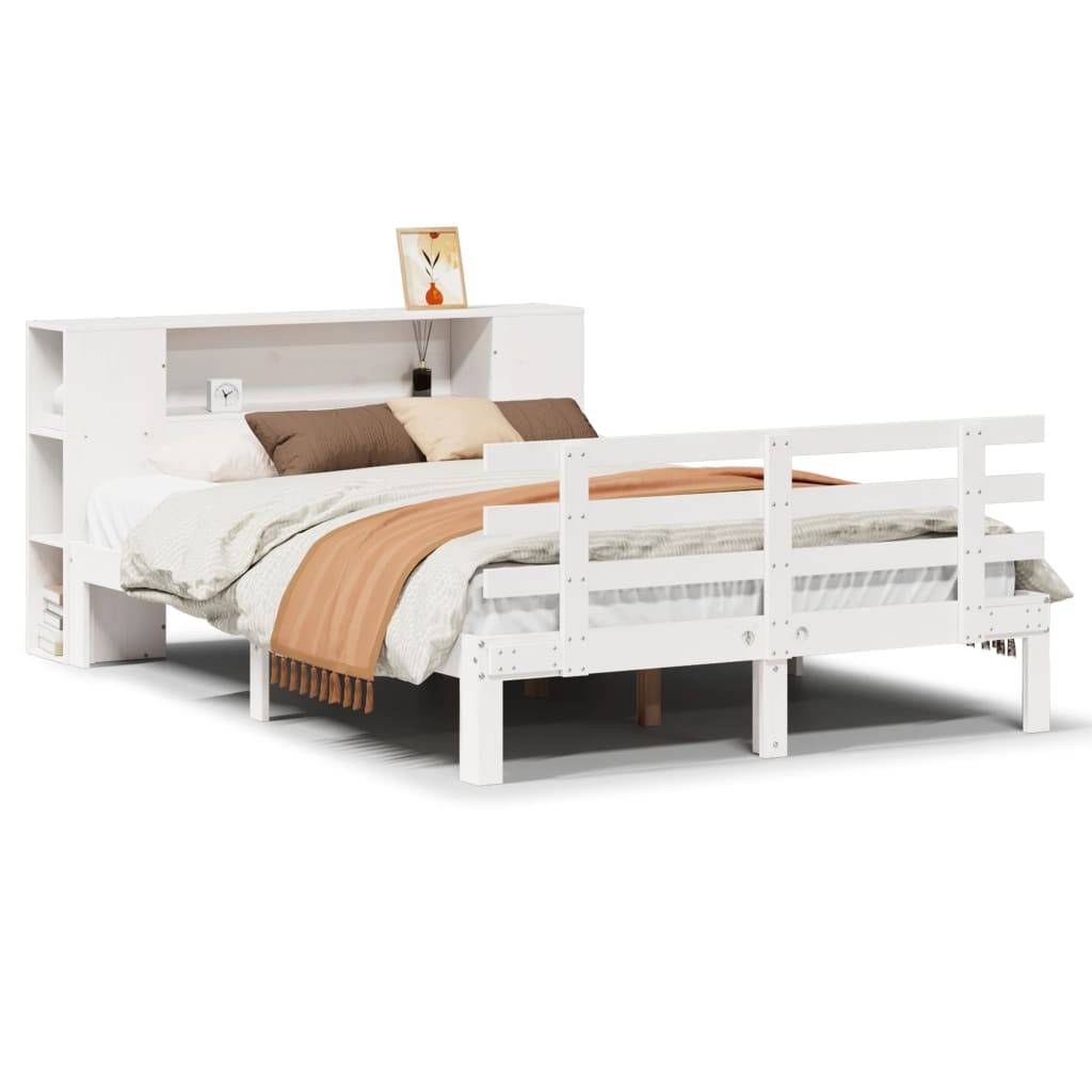 vidaXL Massivholzbett mit Regal ohne Matratze Weiß 135x190 cm Kiefer