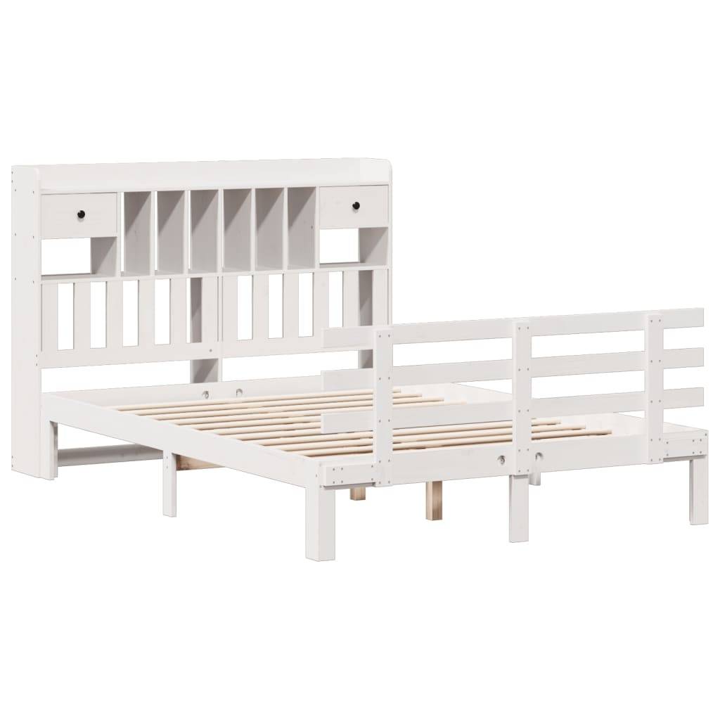 vidaXL Massivholzbett mit Regal ohne Matratze Weiß 140x190 cm Kiefer