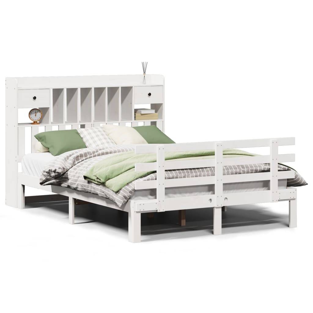 vidaXL Massivholzbett mit Regal ohne Matratze Weiß 140x190 cm Kiefer