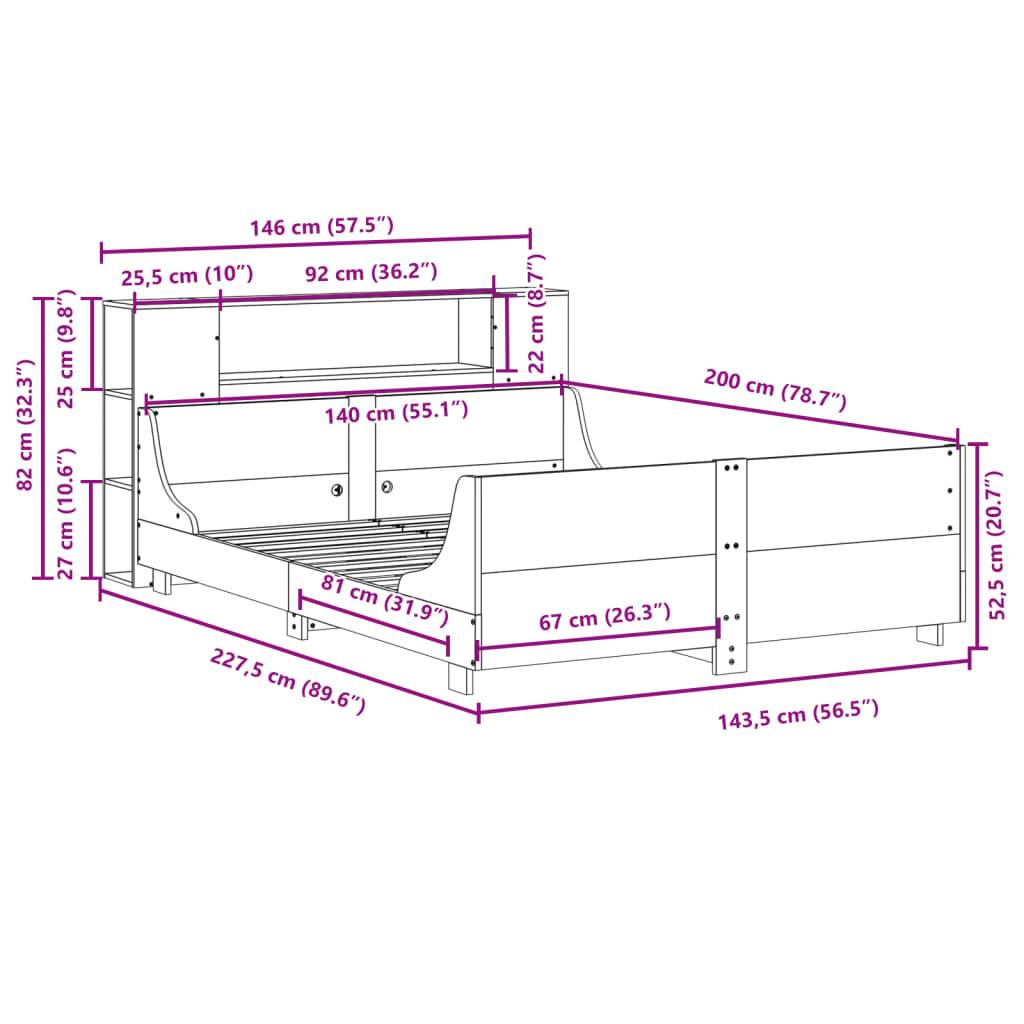 vidaXL Massivholzbett ohne Matratze Wachsbraun 140x200 cm Kiefernholz