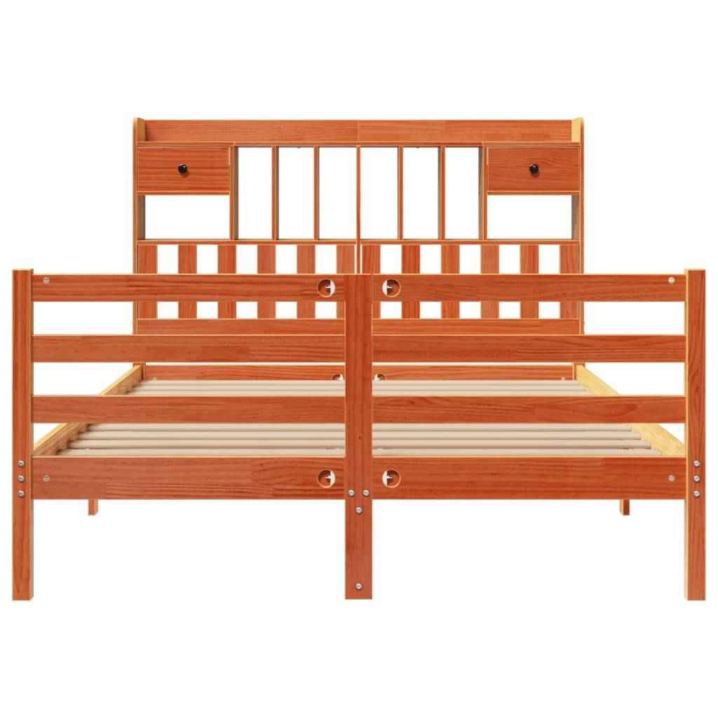 vidaXL Massivholzbett mit Regal ohne Matratze Wachsbraun 160x200 cm