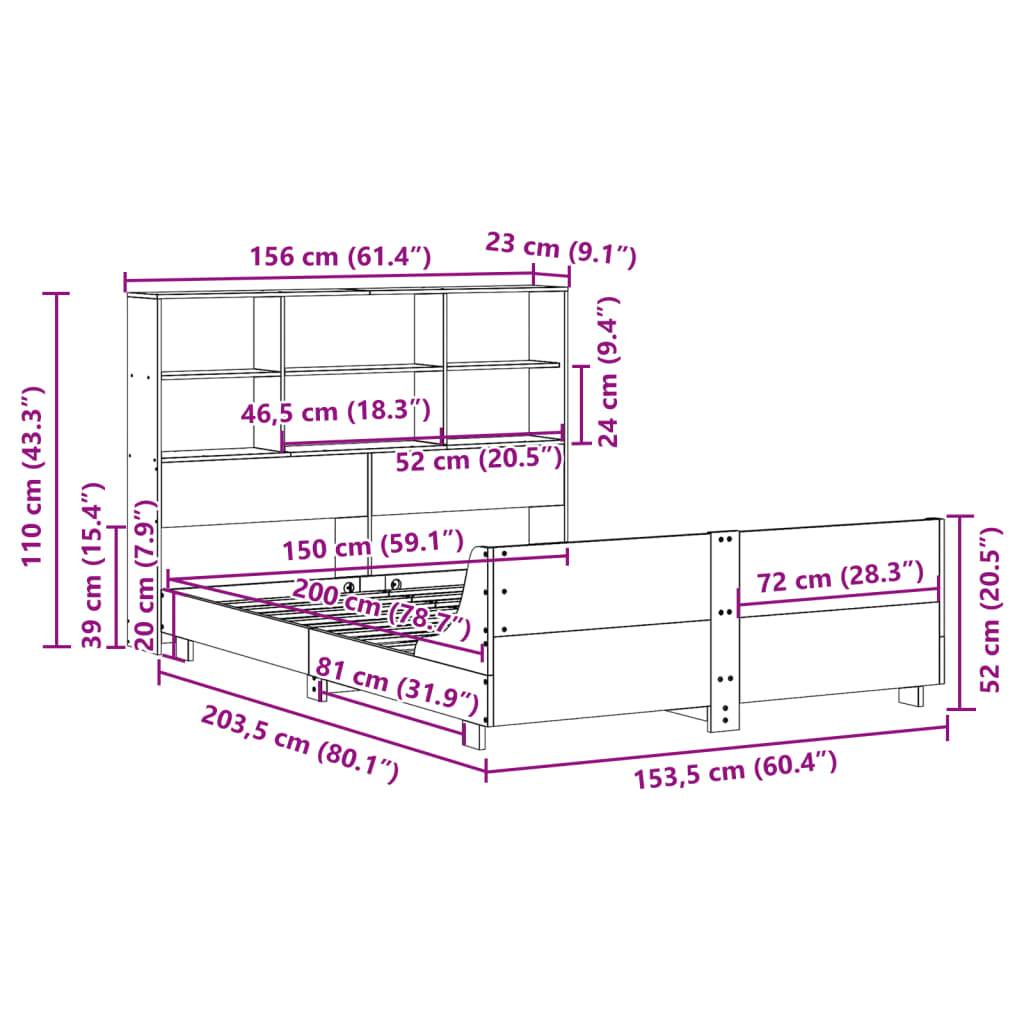 vidaXL Massivholzbett ohne Matratze Wachsbraun 150x200 cm Kiefernholz