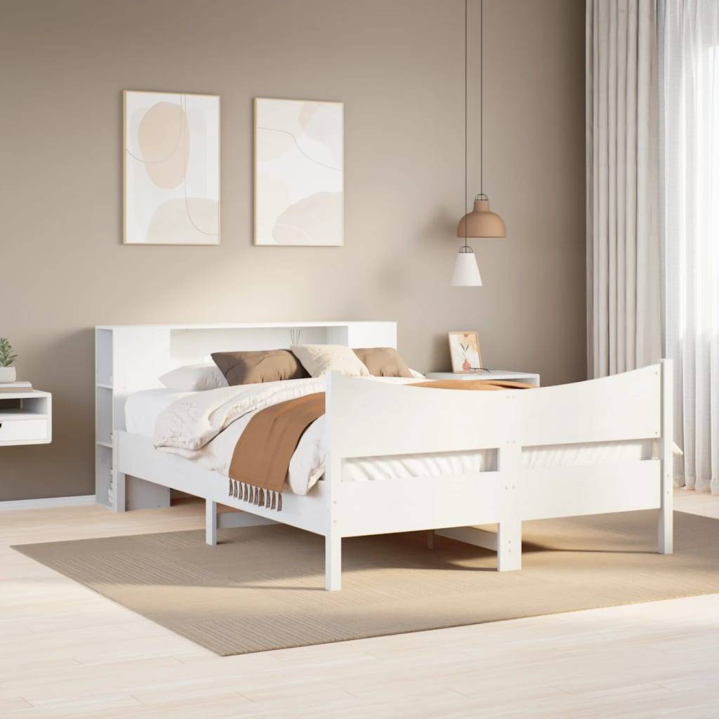 vidaXL Massivholzbett ohne Matratze Weiß 140x190 cm Kiefernholz