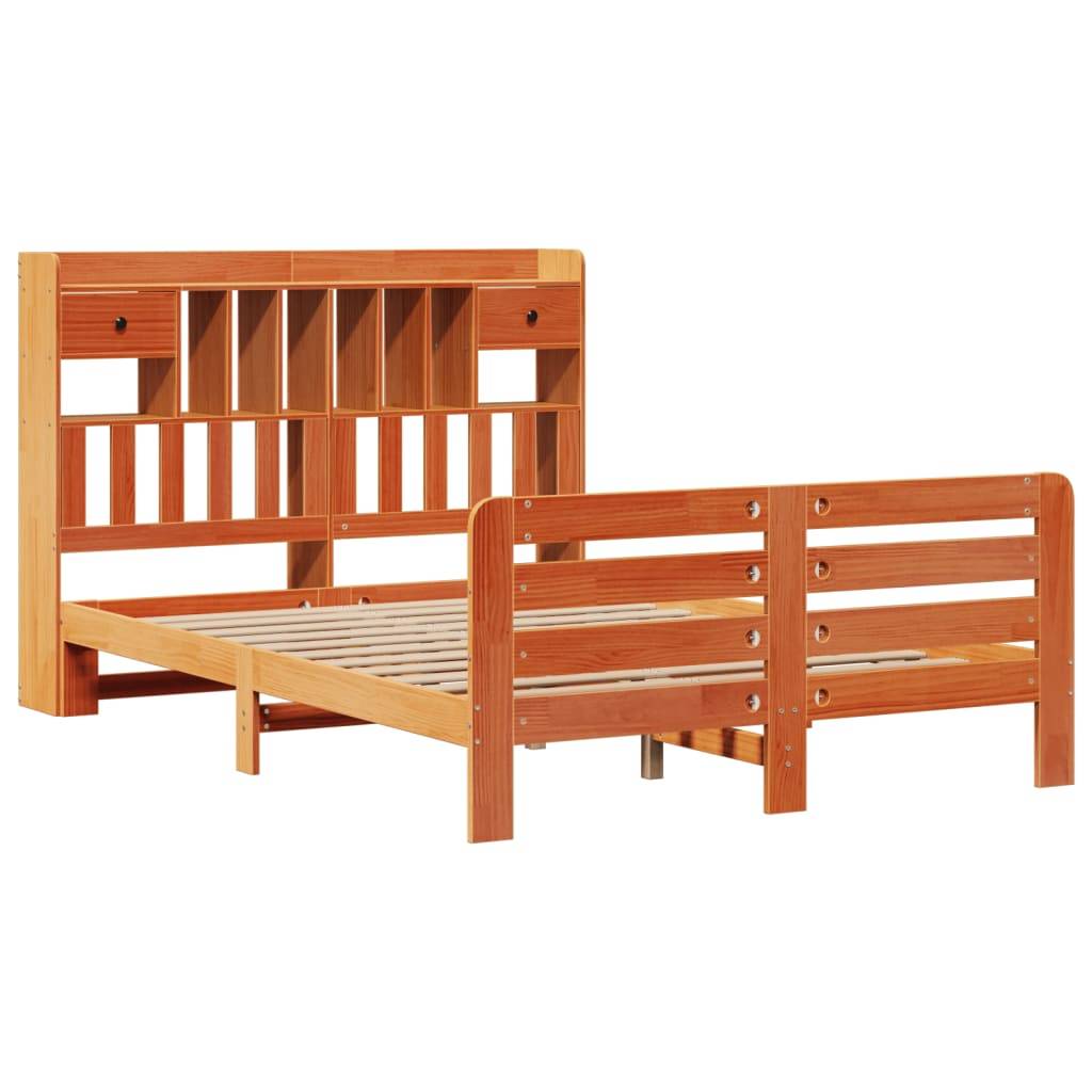 vidaXL Massivholzbett mit Regal ohne Matratze Wachsbraun 150x200 cm