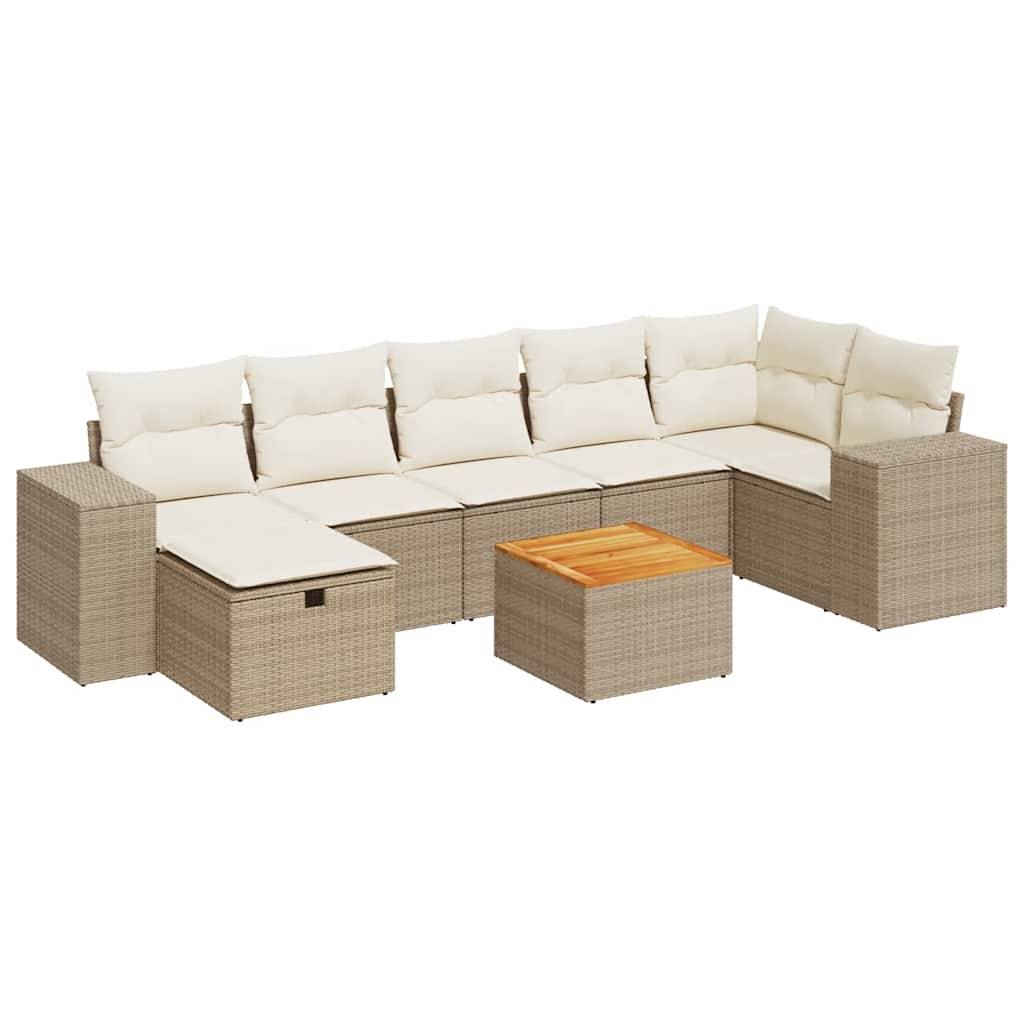 vidaXL 8-tlg. Garten-Sofagarnitur mit Kissen Beige Poly Rattan
