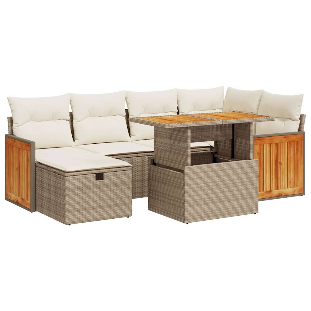 vidaXL 8-tlg. Garten-Sofagarnitur mit Kissen Beige Poly Rattan