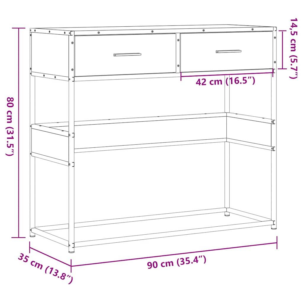 vidaXL Konsolentisch Sonoma-Eiche 90x35x80 cm Holzwerkstoff